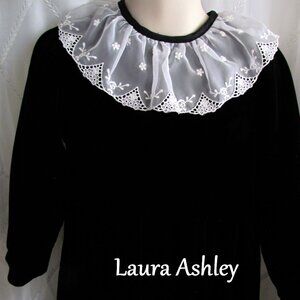 GIRL'S LAURA ASHLEY BLACK VELVET DRESS, 3-4 YEARS w LACE COLLAR; MOTHER & CHILD
